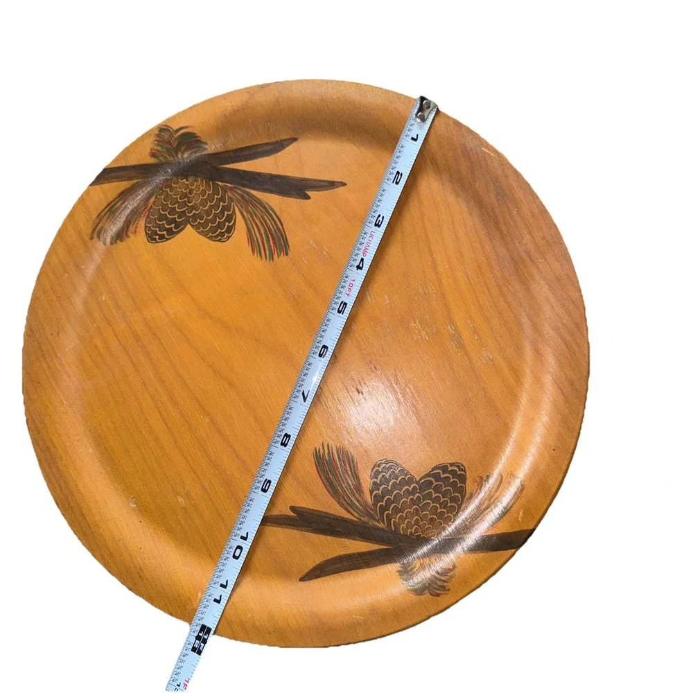 Vtg Wooden Platter Plate Pinecones Round Countrycore Cabincore Rustic 12